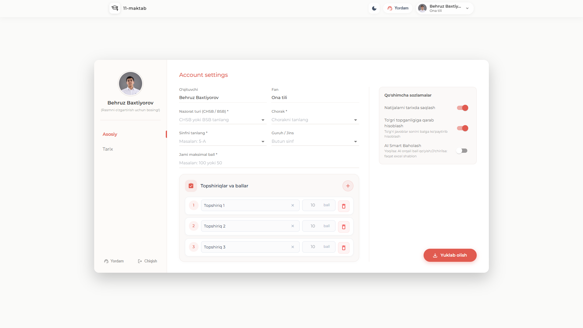Online hisobot — Web project by Behruz Baxtiyorov